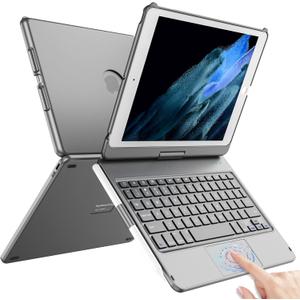 TQQ Touch for iPad 9th Generation Case with Keyboard (10.2", 2021), Multi-Touch Trackpad, 360 Rotatable Protective Cover for iPad Keyboard 9th/8th/7th Gen with Pencil Holder (Gray)