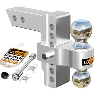 LOCAME Adjustable Trailer Hitch, Fits 2.5-Inch Receiver, 6-Inch Drop/Rise Aluminum Drop Hitch,18,500 LBS GTW-Tow Hitch for Heavy Duty Truck with Double Stainless Steel Locks, LC0026