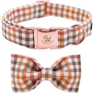 Elegant little tail Dog Collar with Bow, Comfotable Dog Bowtie, Bowtie Dog Collar Adjustable Dog Collars for Small Medium Large Dogs and Cats (Medium (Pack of 1), Yellow Plaid)