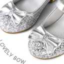 K KomForme Girl's Dress Shoes Mary Jane Glitter 1.5 in Low Heel Wedding Party Princess Shoes for Toddler/Little/Big Kids (Silver)