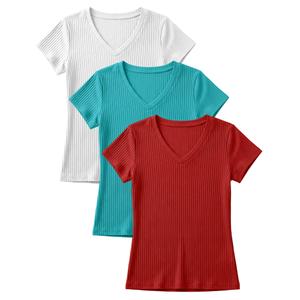 YooAurvox 3 Pack Girls V Neck Shirts, 3-Color, 9-10 Years