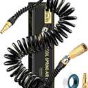 EVOULTES 1/4 In x 28 Ft Polyurethane Recoil Air Hose, Upgraded Air Compressor Hose with Repairable Bend Restrictor, Air Hose kit w/ 360° Swivel 1/4" NPT Coupler & Brass Quick Connect Air Fittings