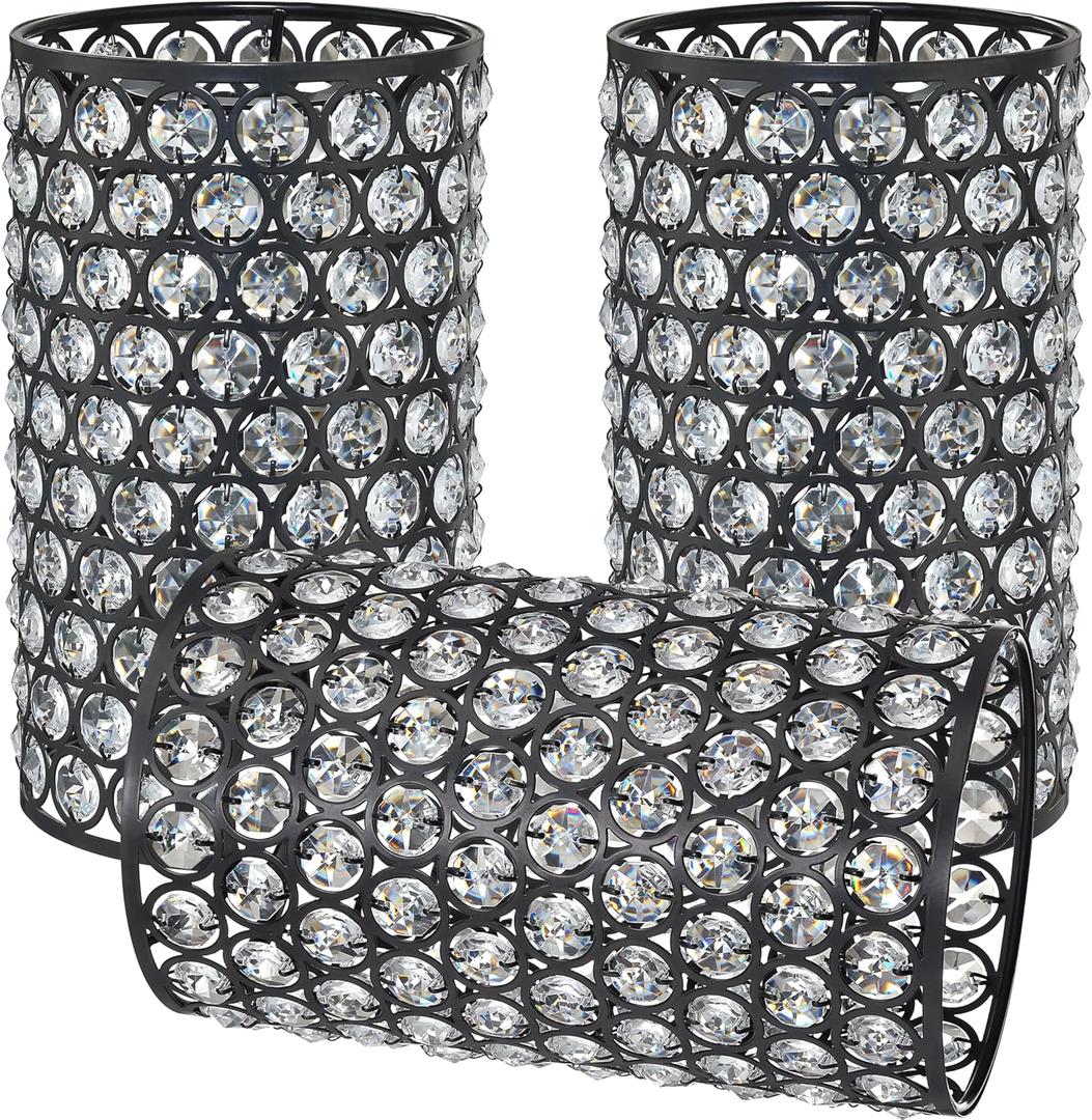 Doraimi Lighting 3 Pack Polyhedral Crystal Metal Pendant Ceiling Chandelier Wall Sconce Lamp Replacement Cover Shade Fixture Black Finish, 1.66" Fitter Size, 7.9" high*4.8" Diameter