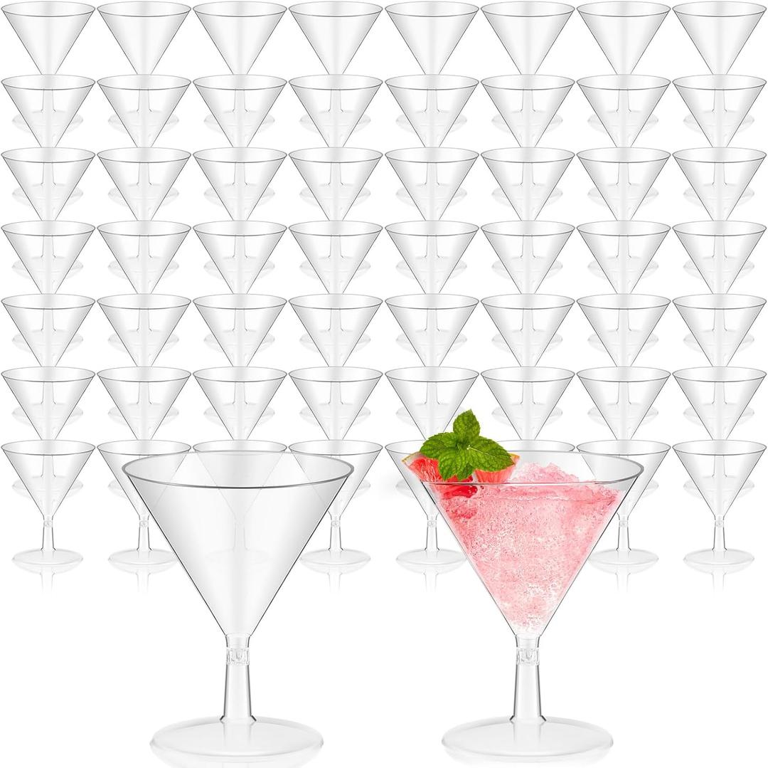 Yinkin 50 Pcs 2 oz Plastic Martini Glasses Disposable Clear Cocktail Dessert Parfait Glasses Unbreakable Mini Martini Cups for Wedding Party Bowl Wine Ice Cream