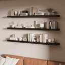 60 Inch Long Solid Wood Floating Shelves Set of 3, Black, 60"L x 6.7"D, Set of 3