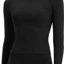 SUUKSESS Women Seamless Workout Long Sleeve Shirts Gym Athletic Running Yoga Tops (X-Small, Black)
