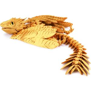 Feathered Wyvern Dragon, 3D Printed Dragon, Articulated Dragon, Fidget Dragon, 3D Printed Toys, Desktop Pet (Golden Dawn)
