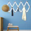 Dseap Accordian Wall Hanger: 16 High Wooden Wall Expandable Coat Rack, Hat Rack Holder, Accordion Hook for Baseball Caps, Coats, Mugs, 13 Peg Hooks, White & Black