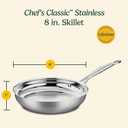 Cuisinart 8-Inch Open Skillet, Stainless Steel Skillet, Large Kitchen Pan, Dishwasher Safe, Compatible with Induction, Electric, Gas Cooktops, Oven Safe Saucepan, Cool Grip Handles