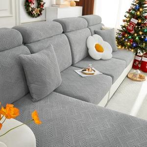 hyha Couch Cushion Covers, Stretch Sofa Seat Cushion Slipcover, Sectional Couch Covers L Shape with Elastic Bottom for Sectional Sofa(Chaise, Grey), PCS 2
