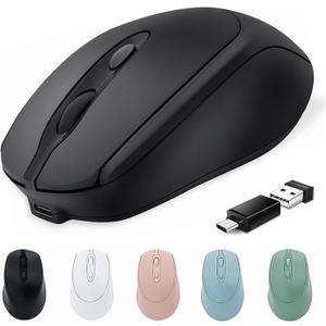 Wireless Bluetooth Mouse USBC for MacBook Air Laptop, USB C Rechargeable Wireless Mouse Compatible with Mac Desktop/Surface Pro Portable Computer Mice (BT5.2/3.0, 2.4G USB A, Type-C)