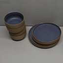 Dafuceramic 9 Pieces Dinnerware Sets,Plates and Bowls Sets,Handmade Reactive Glaze Dishes Set for 4 with at Least 10% Recycled Ceramic and the Raw Texture of the Clay (Reactive-Blue)