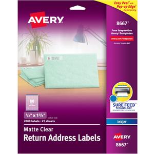 Avery Printable Return Address Labels, 0.5" x 1.75", Matte Clear, 2,000 Blank Mailing Labels (08667)