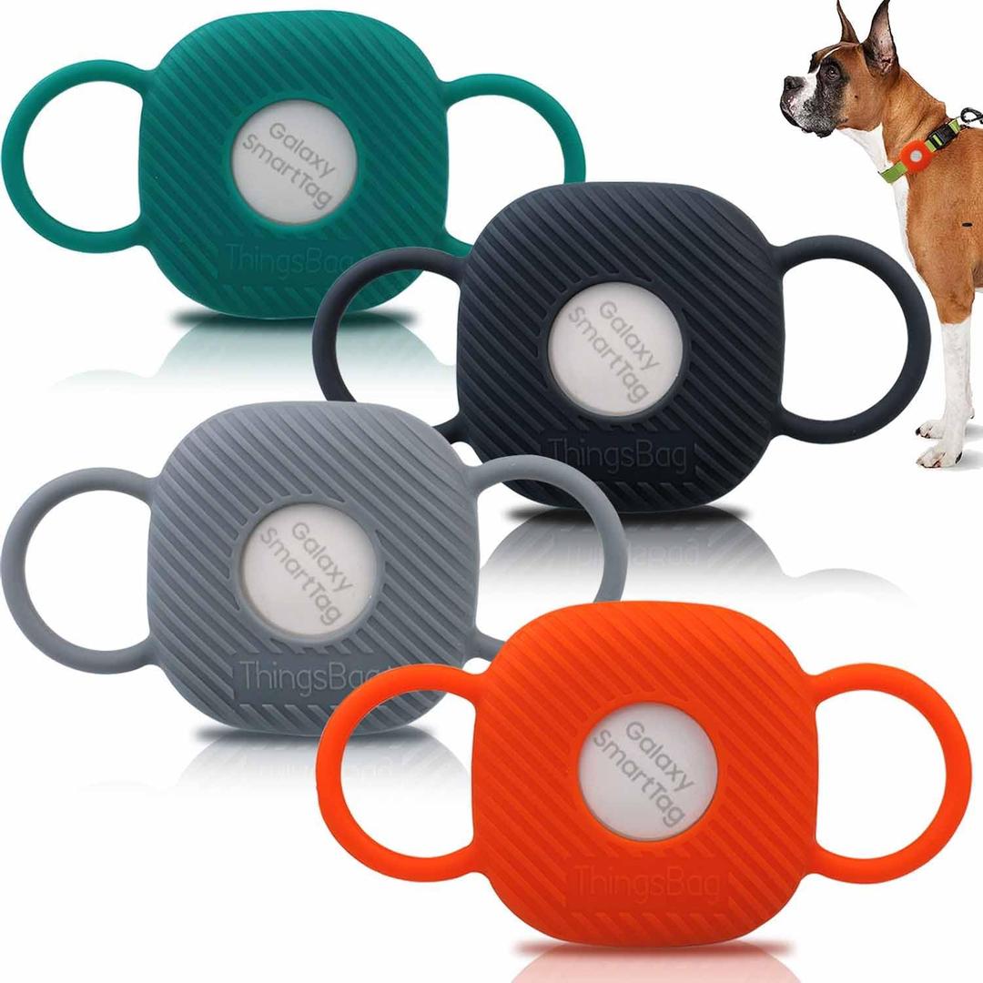 Dog Silicone Collar Holder for Samsung SmartTag/Smart Tag+Plus/Tile Mate, Companion of Finder Tracker Locator Case for Pet Cat Necklace Buddy, Android GPS Devices Accessories Secure Holder (3 Pack) (Black-Green-Orange)