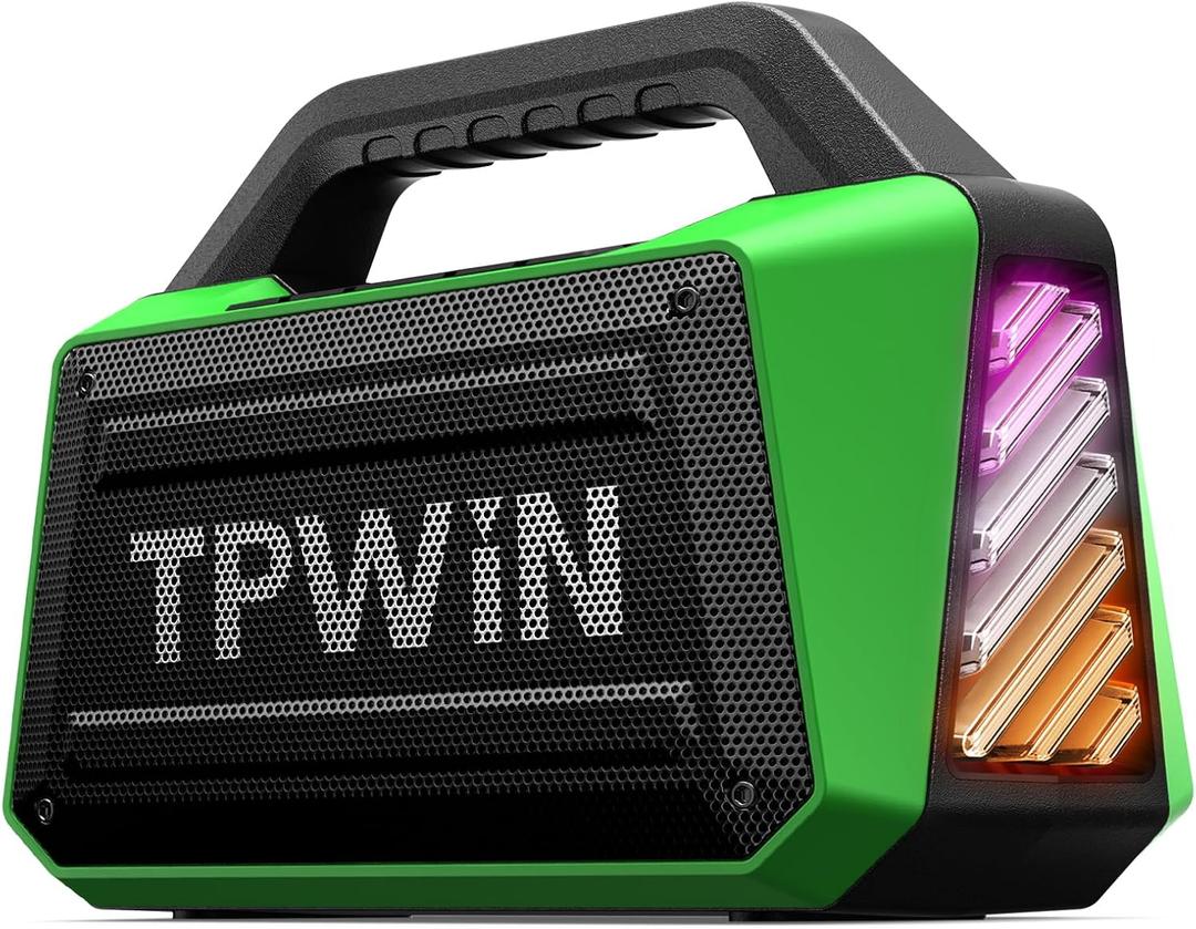 Bluetooth Speaker - 80W Loud Rugged Outdoor Speakers, IPX6 Waterproof, 20H Playtime, Deep Bass, Lightshow, TWS, BT 5.3 Wireless, Portable for Travel Hiking Camping Beach Pool - Green