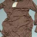 BTFBM Fall Dresses for Women 2026 Basic Casual Crew Neck Long Sleeve Ruched Bodycon Short T Shirt Dress Wedding Guest (Small, Dark Khaki)