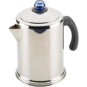Farberware Classic Stainless Steel Coffee Percolator, 12 Cup, Silver with Glass Blue Knob, 7.28"D x 8.86"W x 10.83"H