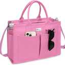 TOPDesign Heavy-Duty Canvas Tote Bag for Women, Adjustable Crossbody/Shoulder Handbag with 9 Pockets, Everything Tote (Light Pink)
