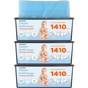 90 Bags Diaper Pail Refills Bags Compatible with Genie Easy Roll Signature & Platinum Diaper Pails | 7-Layer OdorLock Technology | Up to 10 Months Use,3 Pack