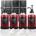 Coffee Syrup Dispenser for Coffee Bar, Set of 4 Non-Slip Glass Syrup Dispenser w. Labels and Silicone Sheath, 16.9 oz 500ml Syrup Pump Dispenser, Coffee Bar Accessories Simple Syrup Bottle w. Pump