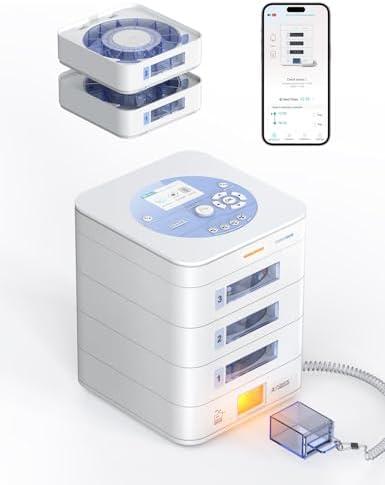 Ideerfit 42-Day Automatic Pill Dispenser – App & On-Device Setup by Family, LCD Display, Digital Lock, Sound & Light Alerts – Safe Medication Organizer Management for Seniors (3-Tray, White)