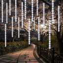 24 Tubes Meteor Shower Lights, Outdoor Icicles Christmas Decor, 12 Inch 864 LED Snow Falling Connectable Raindrop Lights, Xmas Wedding Party Tree Holiday Decoration, White