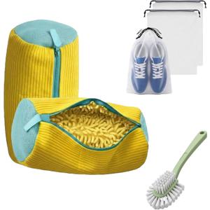 Shoe Washing Machine Bag Set, 2 Reusable Mesh Laundry Bags with Cleaning Brush, Sneaker Shoe Cleaning Bag for Washer and Dryer, 360 Deep Cleaning Shoe Protector with Hidden Zipper