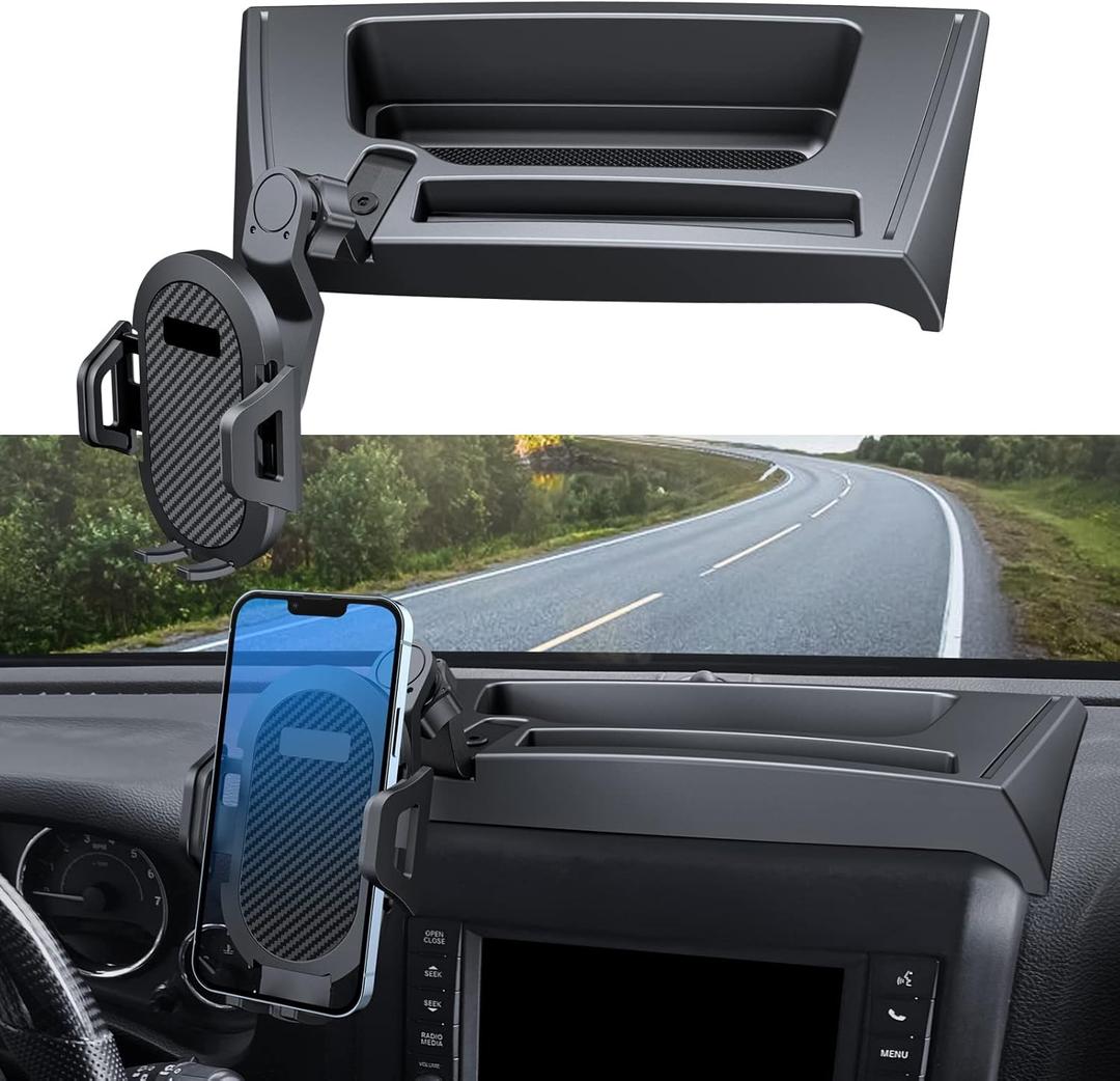 Upgraded Phone Mount for Jeep Wrangler JK JKU 2018 2017 2016 2015 2014 2013 2012 2011, Dash Multi-Mount Phone Holder Kit w/Storage Tray Interior Accessories