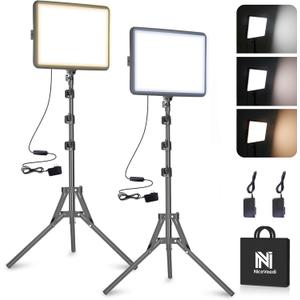 2-Pack Photography Lighting Kit, NiceVeedi 22W LED Video Light Kit, 2900-7000K Studio Light with Tripod Stand, 73" Stream Light for Video Recording