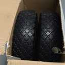 12'' Flat Free Tires Rubber Replacement Solid Tire, 2.1" Offset Hub Wheel Assemblies for Garden Cart Wheelbarrow, 3.5" Wide Polyurethane Tires with 5/8 Inch Axle Bore Hole (410/350-6)