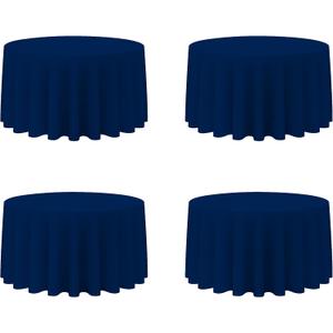 BRILLMAX 4 Pack Navy Blue Round Tablecloths 120 Inch for 60 Tables - 150 GSM Polyester Fabric, Floor Length Drop, Water, Stain & Wrinkle Resistant Cloth Cover for Wedding Reception Banquet Dining