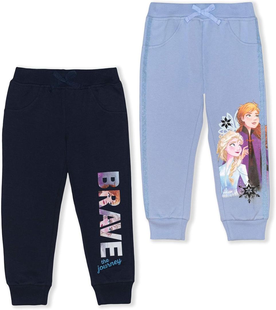 Disney Frozen Elsa and Anna Girls 2 Pack Pants for Toddler and Little Kids (5, Navy)