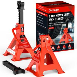 Jack Stands 3 Ton - Heavy Duty Vehicle Support with Dual Locking System, 11-16.1 inch Adjustable Height, High-Strength Steel Material and Large Base for Car & SUV, Orange-Red, 1 Pair
