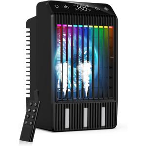 Portable Air Conditioners with Display, 1000ml Mini Air Conditioner 4-in-1 Air Cooler Remote Humidifier Mini AC with Dual Spray & 7 Colors Light, 4 Speeds Timing Personal Air Conditioner Cooling Fan