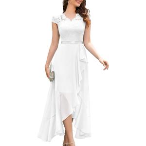 Bbonlinedress Women's V-Neck Dress for Women Wedding Guest Hi-Lo Floral Lace Prom Cocktail Party Formal Bridesmaid Dress (Medium)