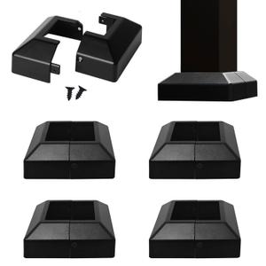 Aluminum Split Post Base Cover fit 3" Post, Decorative Square Railing Base Trim, Post Base Plate Cover, Fence Post Flange Skirt for Patio, Porch, Stair, and Railing Systems, Textured Black (4)