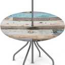 Wood Texture Round Outdoor Tablecloths with Umbrella Hole Wood Circle Fitted Table Cloth with Elastic Zippered Tablecloth 36"-44" Waterproof Umbrella Table Cloth Round Elastic Table Cover for Patio