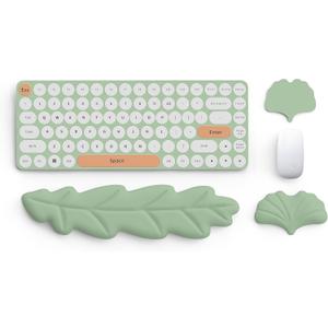 Keyboard Wrist Rest Pad Set, Leaf Shape PU Leather Memory Foam Wrist Cushion Support,Mouse Wrist Rest Pad,Non-Slip Wrist Support for Easy Typing Pain Relief, Green Leaf