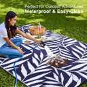 OLANLY Waterproof Outdoor Rug 8x10 ft, Reversible Outdoor Plastic Straw Rug with Leaf Pattern, RV Mat, Indoor Outdoor Carpet for Patio, Camping, Balcony, Deck, Backyard, Navy & White