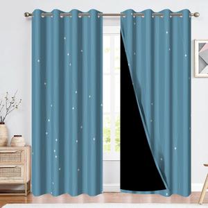 Renaiss Wave Line Dots Blue Blackout Curtains for Bedroom Modern Abstract Geometric Pattern Window Curtain Insulated Thermal Window Drapes for Living Room Decor 2 Panels Set, 42x63 Inch