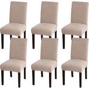 Turquoize Dining Room Chair Covers Set of 6 Khaki Spandex Removable Kitchen Chair Covers Stretch Jacquard Parson Chair Slipcover Chair Seat Covers for Dining Room, Hotel, Ceremony (6, Khaki)