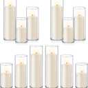 24 PCS Ivory White Pillar Candles with Glass Candle Holders Clear Hurricane Candle Holders Glass Cylinder Vases for Centerpieces Wedding Party, Event, Home Office (12 Candles+12 Candle Hoders)