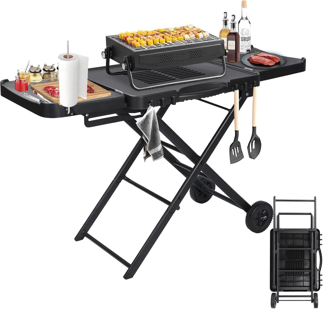 Foldable Grill Cart for Ninja Woodfire Grills,Large Grill Stand with Wheels, Compatible with Blackstone, Ooni, Weber and Griddle up to 50.9" x 21", with Paper Towel Holder & J-Hooks Safety Locks Foldable Grill Cart for Ninja Woodfire Grills,Large Grill Stand with Wheels, Compatible with Blackstone, Ooni, Weber and Griddle up to 50.9" x 21", with Paper Towel Holder & J-Hooks Safety Locks