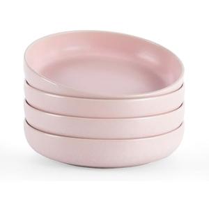 famiware Milkyway Pasta Bowls Set of 4, 8.5" Large Salad Bowls, Double Reactive Glaze, Sturdy & Stackable, Ideal for Housewarming, Festivals, Light Pink
