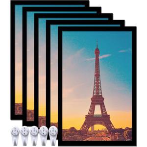 11x17 Picture Frame Set of 5, Black Photo Frames High Transparent Wall Gallery Desktop Horizontal Vertical for Canvas Collage Photo Poster Certificate 11 x 17 inches