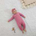 GUISBY Long Sleeve Baby Footless Pajamas with Buttons Cotton Sleepers with Zipper 3-Pack (0-3 Months, Beige-pink-purple)