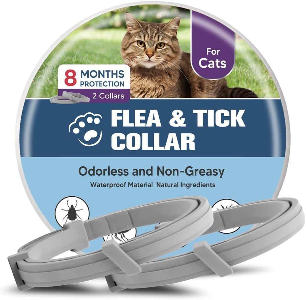 Flea Collar for Cats, Cat Flea Collar, Kitten Flea Collar, Flea and Tick Collars for Cats, Adjustable Cat Tick Collar with 8 Months Protection-2 Packs