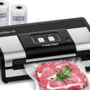 Fully Automatic Vacuum Sealer, 95Kpa Powerful Food Vacuum Sealer Machine, Auto Dry-Wet Detection | Bag Cutter | 2 Rolls Bags | Effortless Operation, Silver - Black