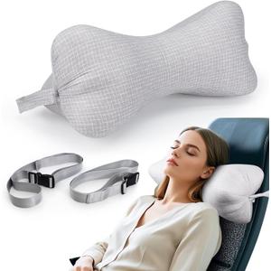 Neck & Cervical Pillows, Bone Pillows for Neck Support with 2 Fixed Rope & Have Loops on End, for Chiropractic Lumbar Spine, for Car Bus Truck Driving Travel Comfort Head Rest Support,Gray (Grey)