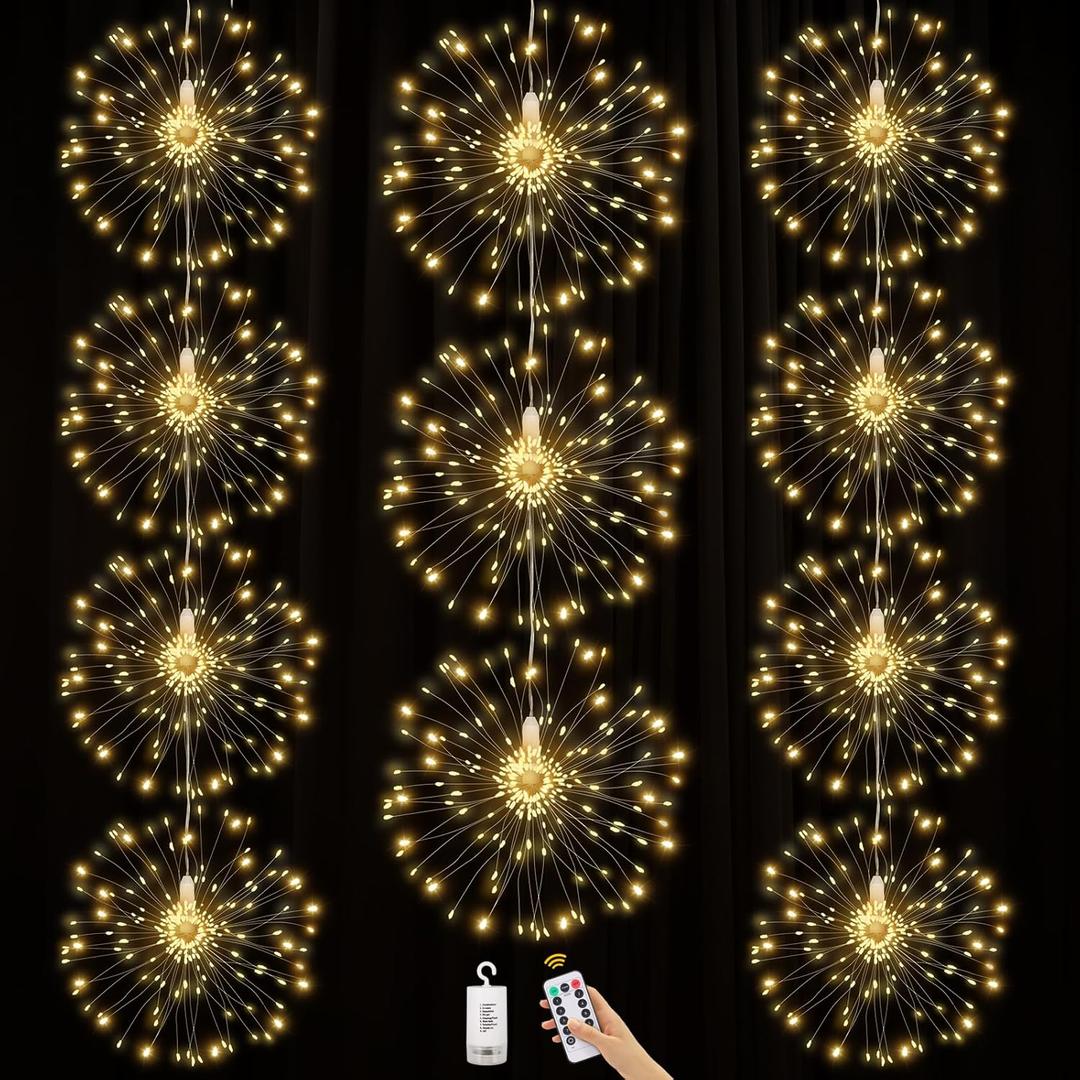 10 Pack Firework Lights 120 LED Copper Wire Firework Lights, 8 Modes Dimmable String LED Lights with Remote Control,Waterproof Hanging Fairy Lights for Party,Home,Christmas,Garden Outdoor Decoration